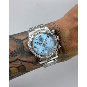 Custom Seiko Mod • Ice blue Arabic Silver Diamond Daytona • 39.5mm